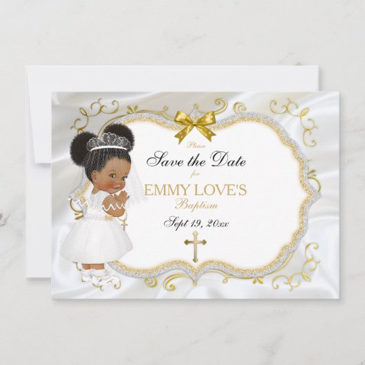 ベビーガール救バプテスマデイトホワイト金ゴールドクロス セーブザデート (正面)