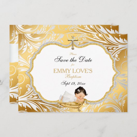 ベビーガール救バプテスマデイト金ゴールドクロス セーブザデート (正面/裏面)