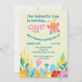 ベビーガール最初の誕生日バタフライパーティー 招待状 (正面)