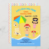 ベビーガール最初の誕生日ビーチパーティの招待状 招待状 (正面/裏面)