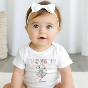 ベビーガール最初の誕生日名象かわいいワン ベビーボディスーツ