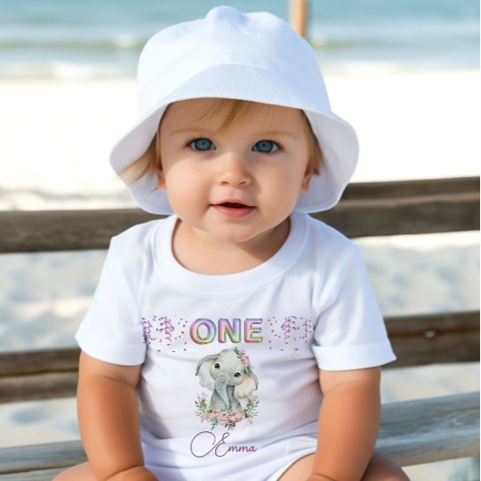 ベビーガール最初の誕生日名象かわいいワン ベビーTシャツ