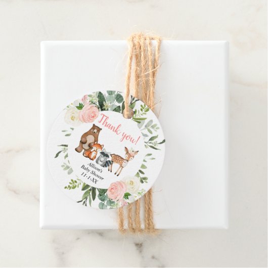 ベビーガール森林動物ピンクの緑 フェイバータグ (インサイチュ)