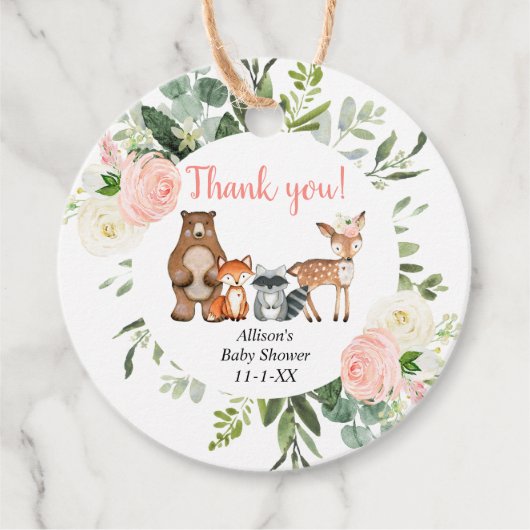 ベビーガール森林動物ピンクの緑 フェイバータグ (正面)