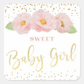 ベビーガール水彩花ピンク金ゴールドシャワー スクエアシール (正面)