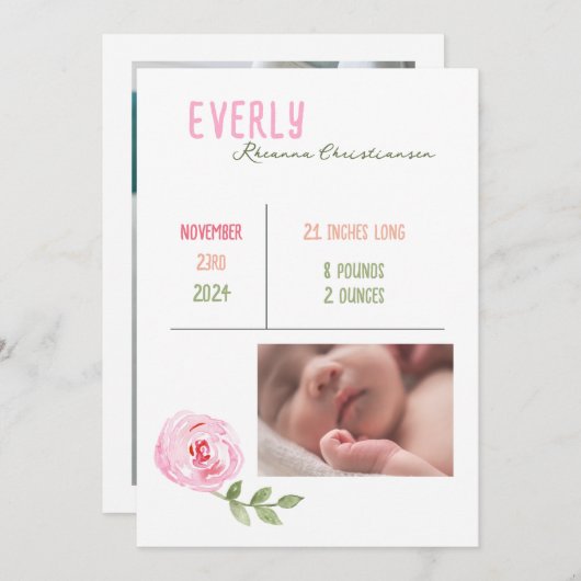 ベビーガール水彩花誕生のお知らせ (正面/裏面)