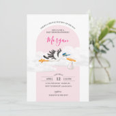 ベビーガール特別配送ストーク赤ちゃんシャワー 招待状 (スタンド正面)