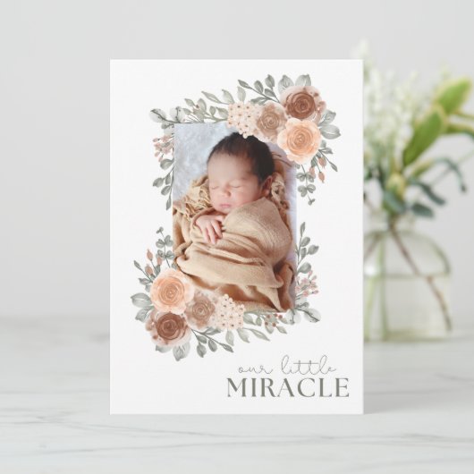 ベビーガール甘いフローラ写真誕生のお知らせ 案内状 (スタンド正面)