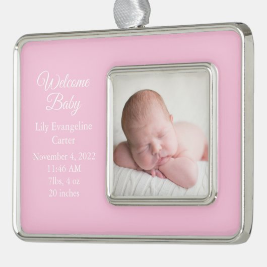 ベビーガール生まれたばかりのフォトピンク記念ギフト シルバープレートフレームオーナメント (左)