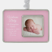 ベビーガール生まれたばかりのフォトピンク記念ギフト シルバープレートフレームオーナメント (正面)