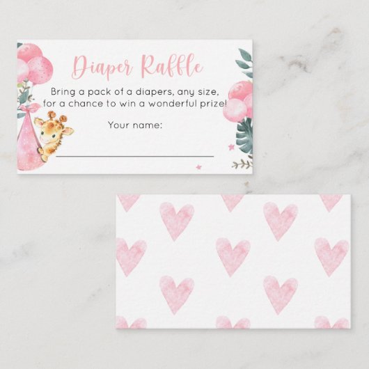 ベビーガール用キリンおむつラッフルカード 名刺 (正面/裏面)