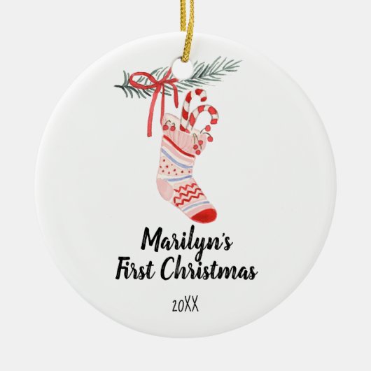 ベビーガール用クリスマスソックスオーナメント セラミックオーナメント (正面)