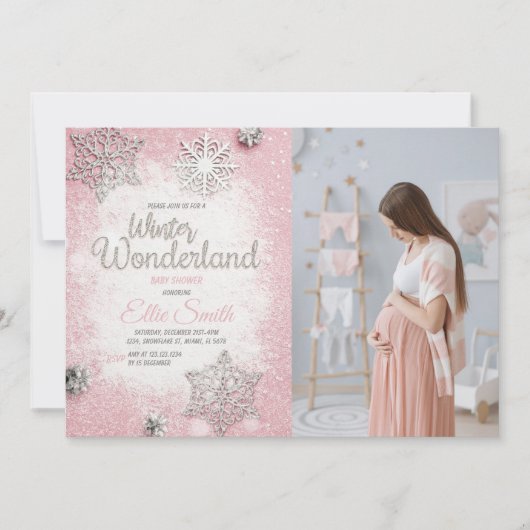 ベビーガール用スノーフレークテーマ 招待状 (正面)