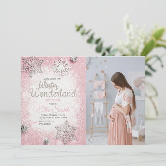 ベビーガール用スノーフレークテーマ 招待状 (スタンド正面)