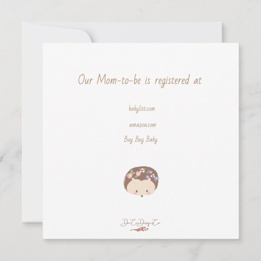 ベビーガール用ハリネズミ赤ちゃんシャワー招待状 招待状 (裏面)