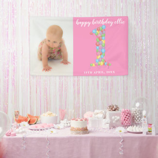 ベビーガール男の子1st誕生日バルーン番号1 横断幕