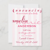 ベビーガール発表テンプレート 案内状 (裏面)