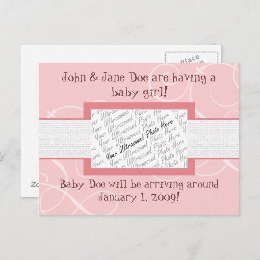 ベビーガール発表葉書 案内ポストカード (正面/裏面)