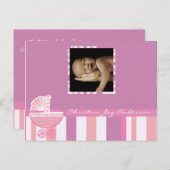 ベビーガール発表 – ピンクベビー乳母車 案内ポストカード (正面/裏面)