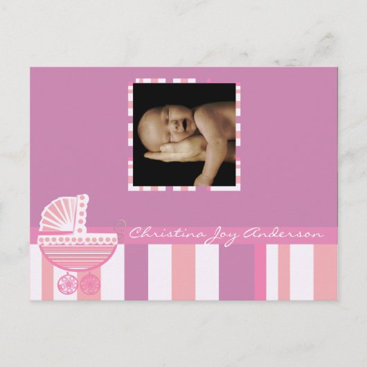 ベビーガール発表 – ピンクベビー乳母車 案内ポストカード (正面)