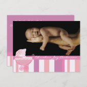 ベビーガール発表 – ピンクベビー乳母車 案内ポストカード (正面/裏面)