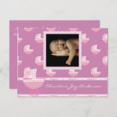 ベビーガール発表 – ピンクベビー乳母車 案内ポストカード (正面/裏面)