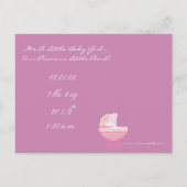 ベビーガール発表 – ピンクベビー乳母車 案内ポストカード (裏面)