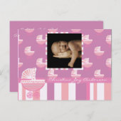 ベビーガール発表 – ピンクベビー乳母車 案内ポストカード (正面/裏面)