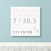 ベビーガール発表，ピンク，紫，グレー キャンバスプリント (インサイチュ (ウッドフロア))