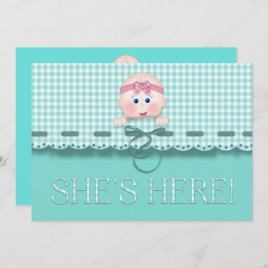 ベビーガール発表She'ここベビー顔ティール（緑がかった色） (正面/裏面)