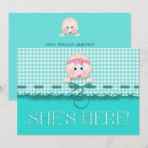 ベビーガール発表She'ここベビー顔ティール（緑がかった色）