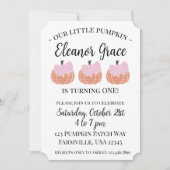 ベビーガール私たちの小さなかぼちゃの最初の誕生日 招待状 (正面)