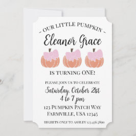 ベビーガール私たちの小さなかぼちゃの最初の誕生日 招待状