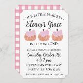 ベビーガール私たちの小さなかぼちゃの最初の誕生日 招待状 (正面/裏面)