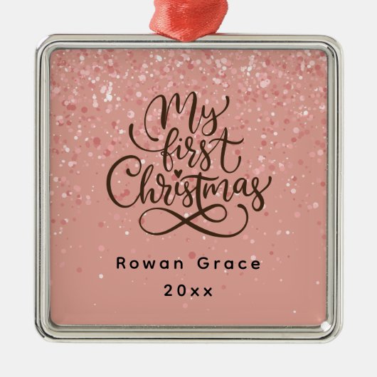 ベビーガール私の初めてのクリスマスピンクの輝き メタルオーナメント (正面)