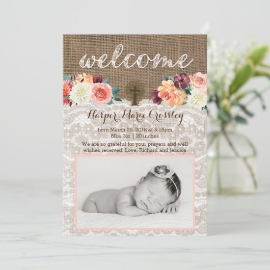 ベビーガール秋秋の出産発表カード 案内状 (スタンド正面)