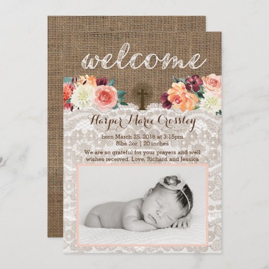 ベビーガール秋秋の出産発表カード 案内状 (正面/裏面)