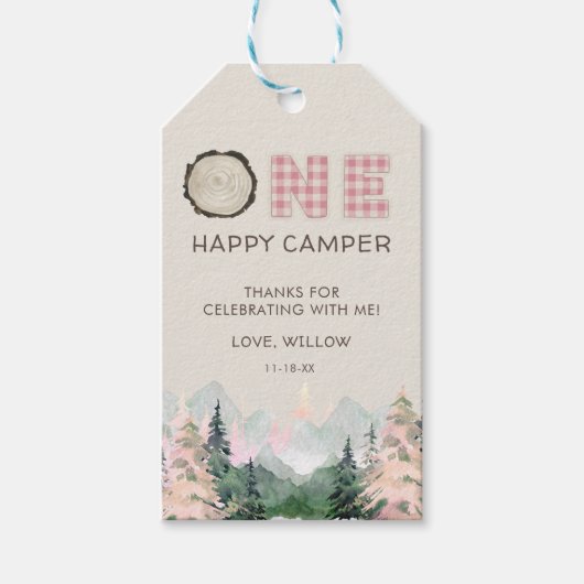 ベビーガール素朴ワンハッピーキャンパーの好意 ギフトタグ (正面)