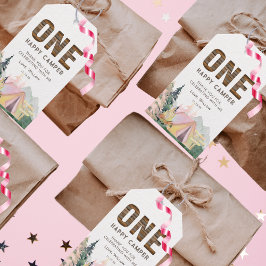 ベビーガール素朴ワンハッピーキャンパー誕生日 ギフトタグ