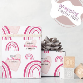 ベビーガール虹とハート(ホットピンク) ラッピングペーパー