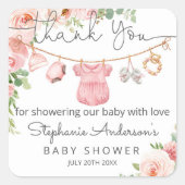 ベビーガール衣服赤ちゃんシャワー正方形お気に入りラベル スクエアシール (正面)