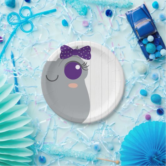 ベビーガール角付きカエル紫の赤ちゃんシャワー ペーパープレート (パーティー)