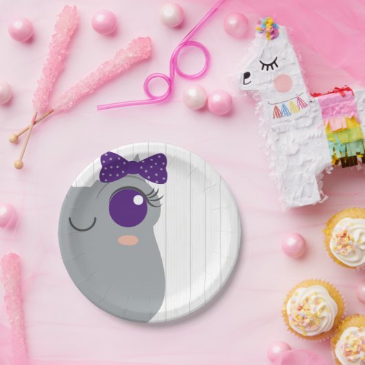 ベビーガール角付きカエル紫の赤ちゃんシャワー ペーパープレート (パーティー)