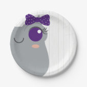 ベビーガール角付きカエル紫の赤ちゃんシャワー ペーパープレート (正面)