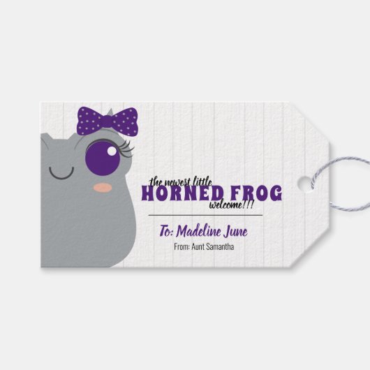 ベビーガール角付きカエル紫 ギフトタグ (正面(横))