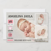 ベビーガール誕生チャート誕生のお知らせ 招待状 (正面)