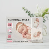 ベビーガール誕生チャート誕生のお知らせ 招待状 (スタンド正面)