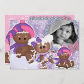 ベビーガール誕生パーティークリスマスギンジャーブレッド 招待状 (正面/裏面)