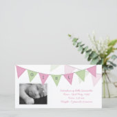 ベビーガール誕生三角形フラグバナーフォトカード 案内状 (スタンド正面)