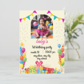 ベビーガール誕生日カード 招待状 (スタンド正面)